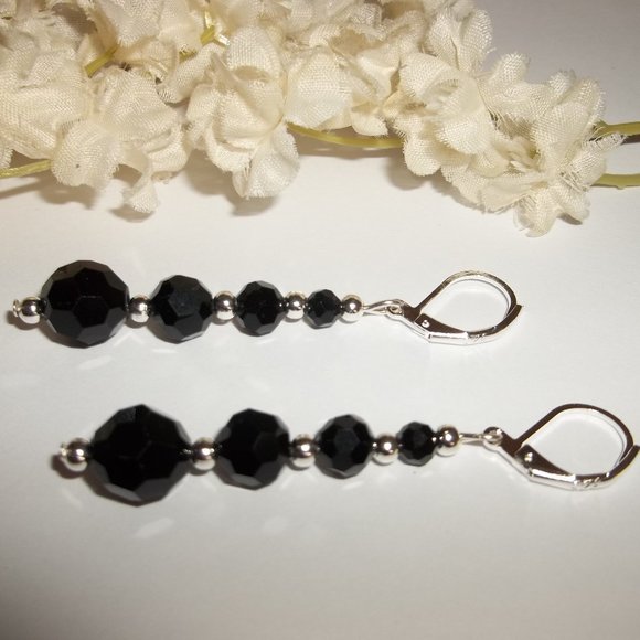 Black Earrings, Black and Silver Earrings, Earrings, Earring, Earring Set, 7641 - Picture 4 of 8
